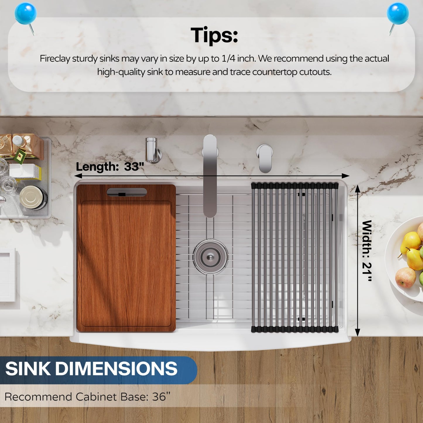 33 White Farmhouse Sink Workstation, Hugsleek Undermount Farm Kitchen Sink 33x21 inch Apron Front White Porcelain Ceramic Fireclay Sinks Ledge Accessories Under Counter Single Bowl Farmer Sinks Basin