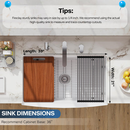 33 White Farmhouse Sink Workstation, Hugsleek Undermount Farm Kitchen Sink 33x21 inch Apron Front White Porcelain Ceramic Fireclay Sinks Ledge Accessories Under Counter Single Bowl Farmer Sinks Basin