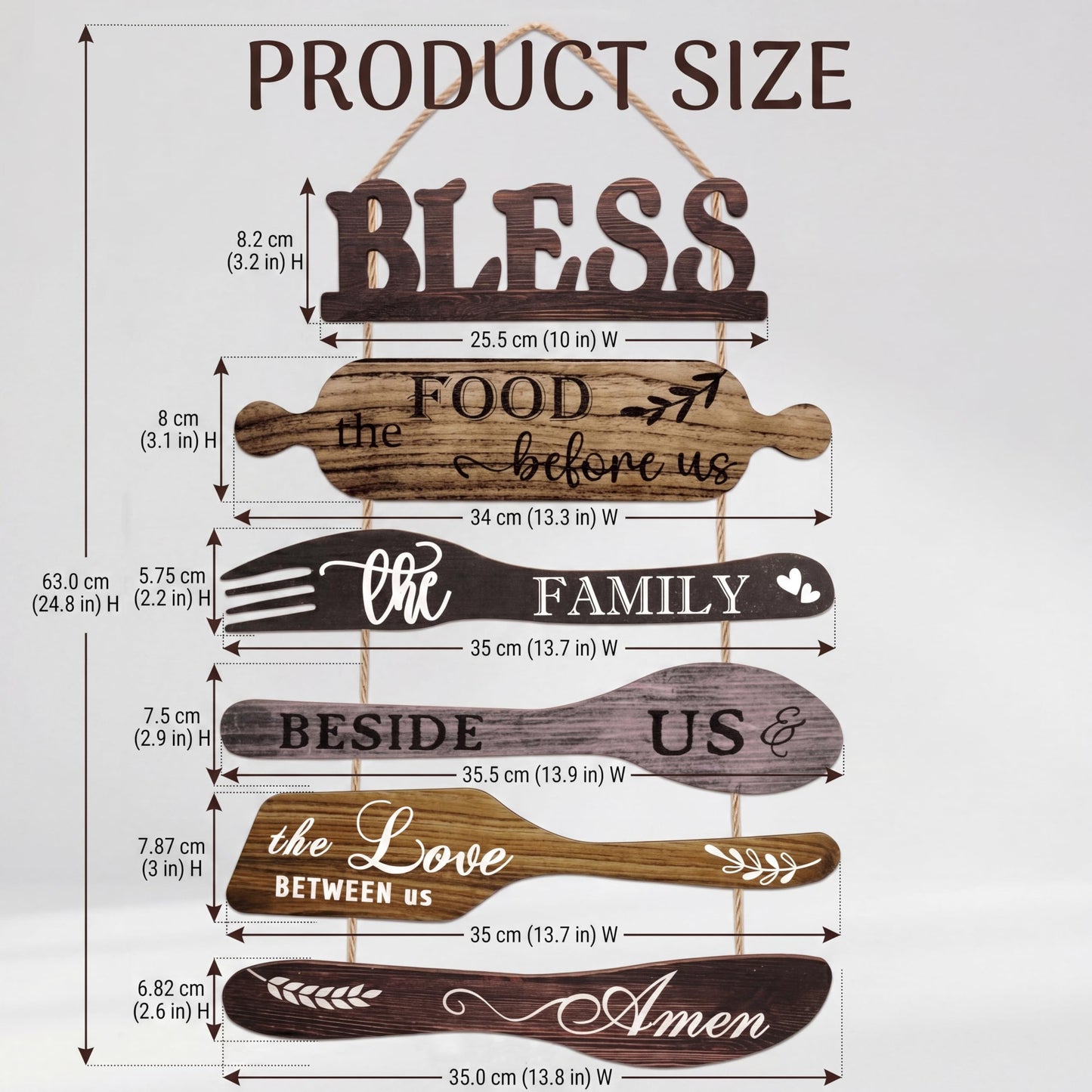 Benlarky Kitchen Wall Decor Set, Bless the Food Before Us Quotes Farmhouse Wooden Roped Hanging Signs, Rustic 6pcs Wall Art for Dining Room, Large Wood Plaque Decor for Home Kitchen Housewarming Gifts