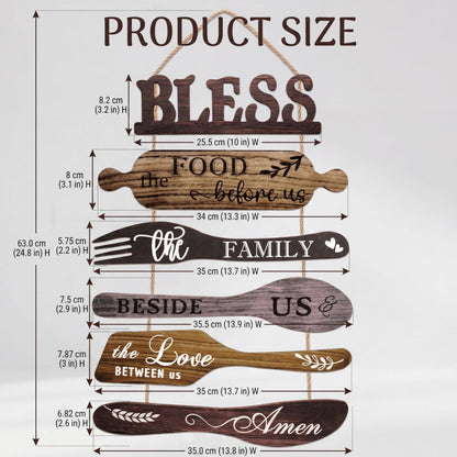 Benlarky Kitchen Wall Decor Set, Bless the Food Before Us Quotes Farmhouse Wooden Roped Hanging Signs, Rustic 6pcs Wall Art for Dining Room, Large Wood Plaque Decor for Home Kitchen Housewarming Gifts