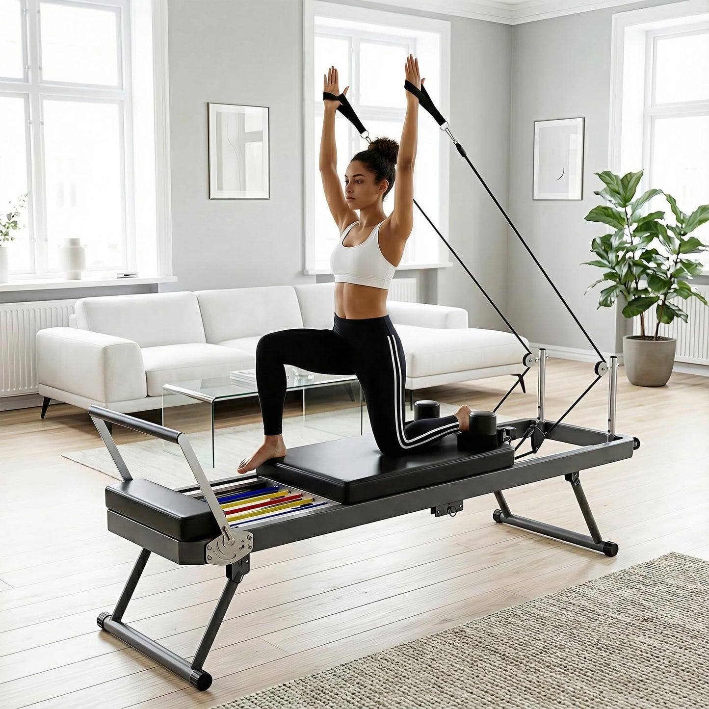 Casaphoria 78'' Pilates Reformer, Foldable Pilates Machine for Home with Dual Resistance and Adjustable Height, Home Pilates Equipment for Beginners to Advanced, Supports Up to 330 lbs(Black)