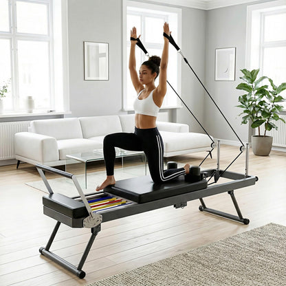 Casaphoria 78'' Pilates Reformer, Foldable Pilates Machine for Home with Dual Resistance and Adjustable Height, Home Pilates Equipment for Beginners to Advanced, Supports Up to 330 lbs(Black)