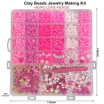 Pink Breast Cancer Awareness DIY Craft Clay Beads Kit - Pink Awareness Party Assorted Beads and Alphabet - Love Hope Peace Inspirational Bead Art DIY Craft Set, 1 Box