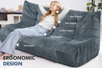 Cansunna Bean Bag 3-Seater Chair Big Sofa Beanbag Chair for Adults Fireside Chair Bean Bag Lounger with Memory Foam Filled for Home,Apartment or Gaming Venue（Grey Plush）
