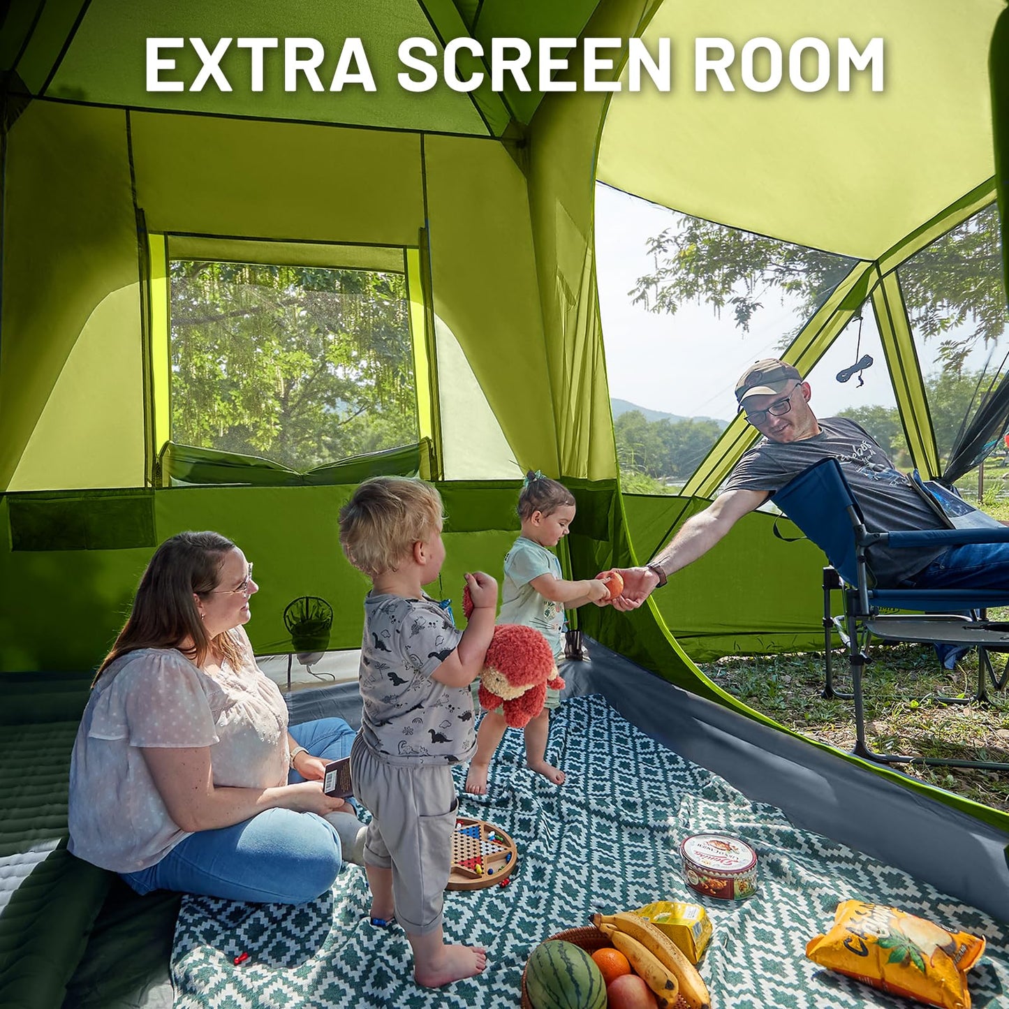 TIMBER RIDGE 5-9 Person SUV Tent with Screen Porch and Awning for Family Camping, Weather Resistant and Portable Van or Car Tent, Includes Rainfly and Storage Bag, 13' W X 10' L X 7.1' H, Green