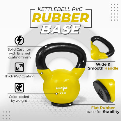 Yes4All Kettlebells Rubber Base, Kettlebell Set for Women, Strength Training Kettlebells Weights (10-65 lbs)
