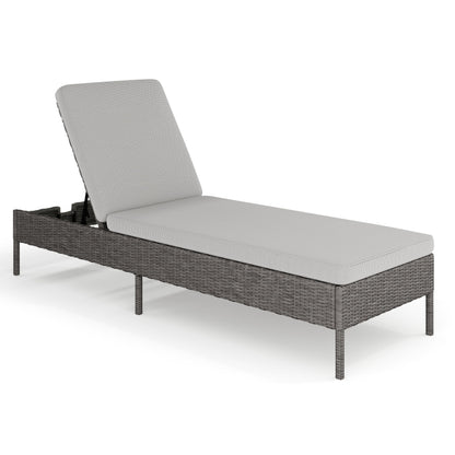 Martha Stewart Bedford Indoor-Outdoor Patio Chaise Lounge Chair with Adjustable Back and Rattan Wicker Finish in Gray with Gray All-Weather Cushions
