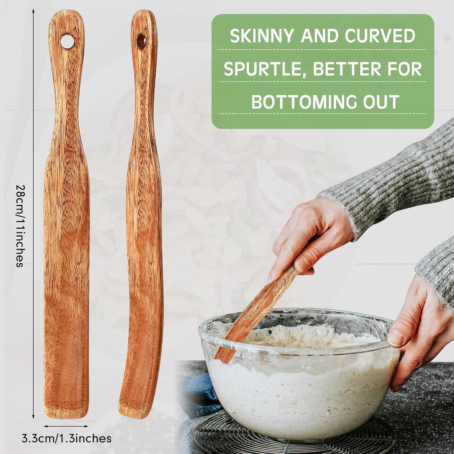 11 Inch Acacia Wooden Sourdough Spatula, Mixing Stir Stick with Hanging Hole for Cooking