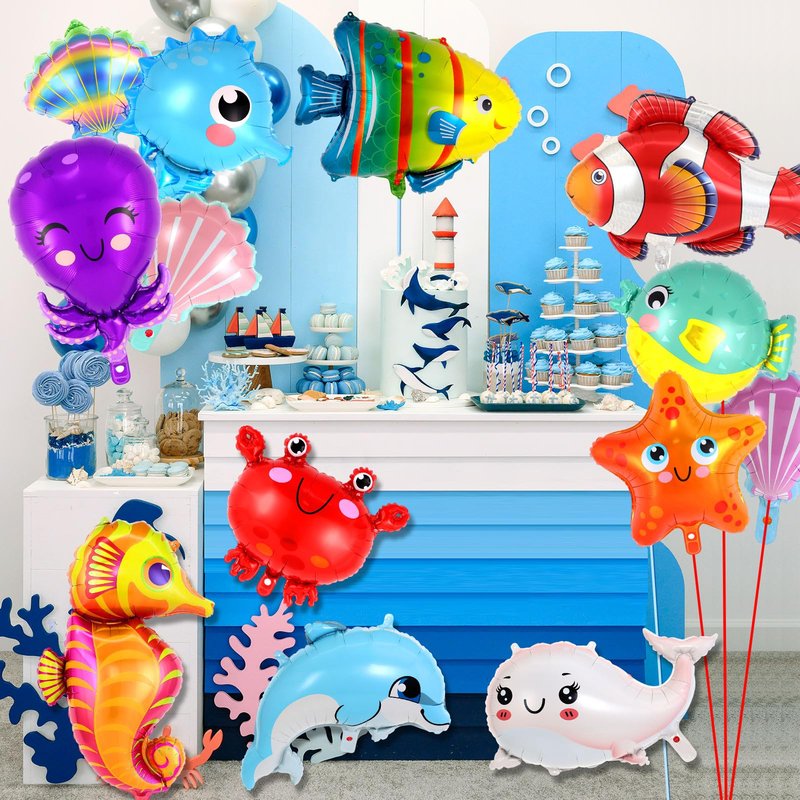 16 Pcs Ocean Animal Balloons, Under The Sea Balloons, Fish Lobster Octopus Starfish Seahorse Foil Balloon for Kids, Sea Animal Mylar Balloon for Beach Ocean Pool Birthday Party Decorations