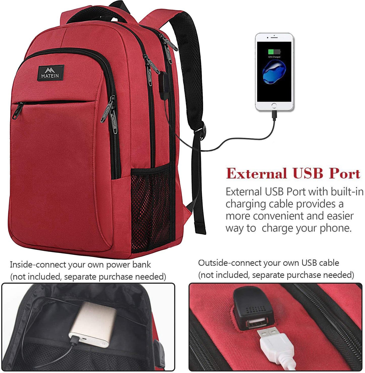 MATEIN 17 Inch Laptop Backpack for Women, Extra Large TSA Friendly Backpack with USB Charging Port, Anti Theft Carry On Flight Approved Business Work Travel College Computer Backpack Bag,Red