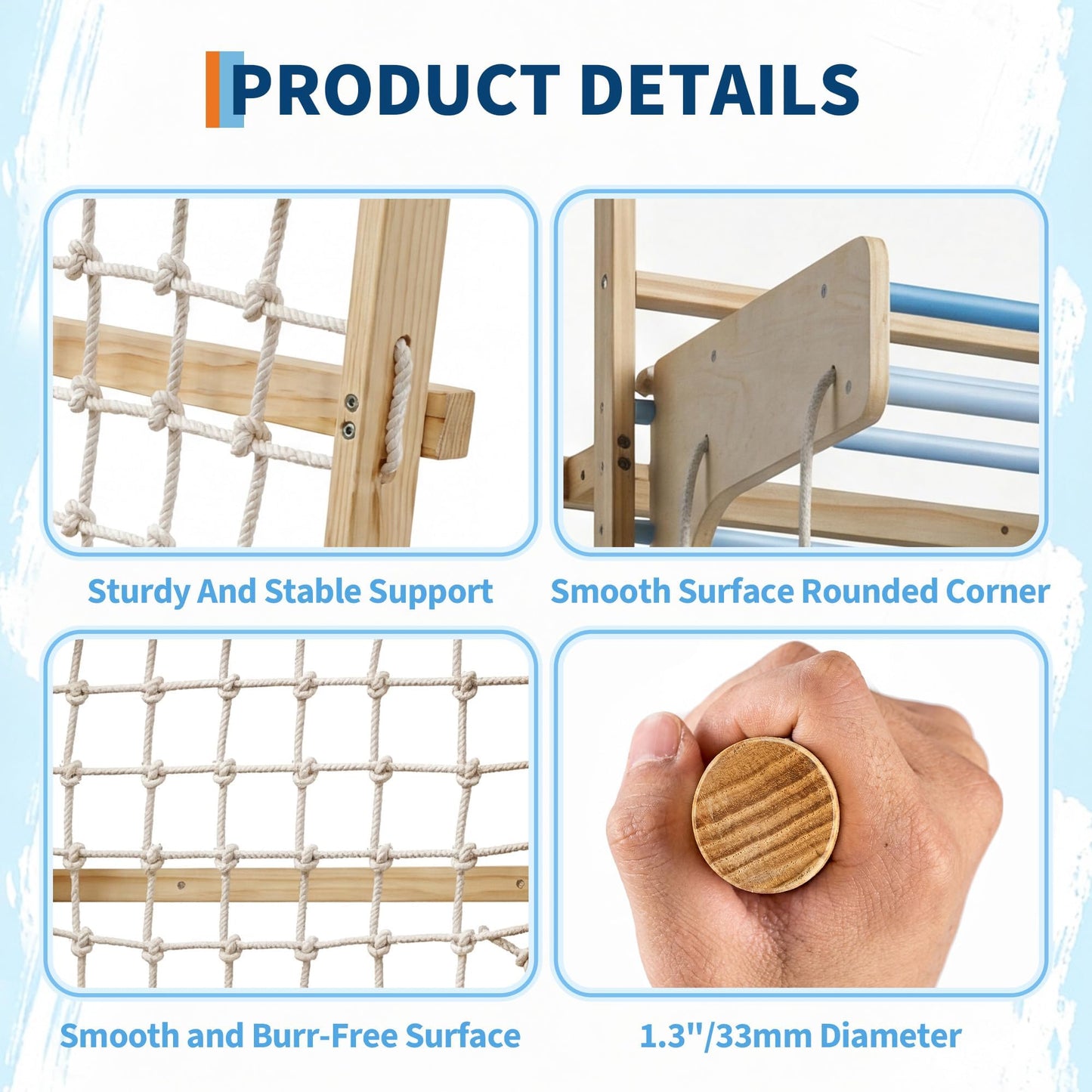 ActiveTrail Multi-Functional Swedish Ladder Wall Gym, 94.5'' Wooden Wall-Mounted Climbing Set with Slide, Swing, Rope, Rings, Monkey Bars, Indoor Playset for Kids and Adults