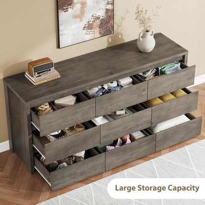 GarveeHome 9 Drawer Dresser for Bedroom, Wide Modern Chest of Drawers, Large Wood Dresser Wooden Storage Organizer for Living Room, Hallway Entryway