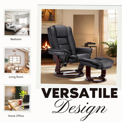 Argus Swivel Recliner with Ottoman, PU Leather & Wood Base Reclining Chair with Footrest, Ultra-Plush Double Foam for Living Room, Bedroom and Office, Set of 2