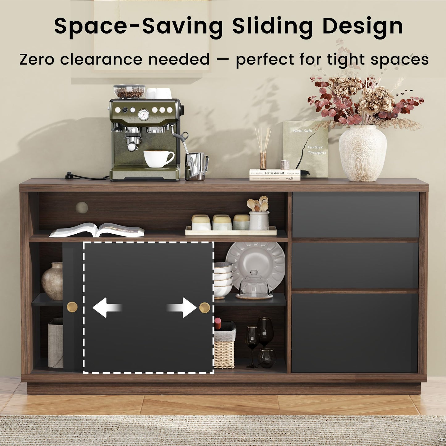 ModernMate 60" File Cabinet with 3 Drawer, Large Storage Sideboard, Filing Cabinet with Built-in Outlet and Adjustable Shelf for Living Room Study Home Office, 15.4" D x 60.2" W x 31.5" H