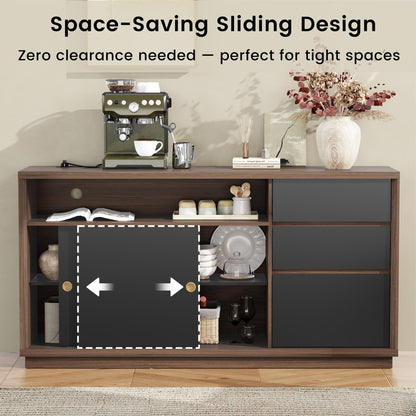 ModernMate 60" File Cabinet with 3 Drawer, Large Storage Sideboard, Filing Cabinet with Built-in Outlet and Adjustable Shelf for Living Room Study Home Office, 15.4" D x 60.2" W x 31.5" H