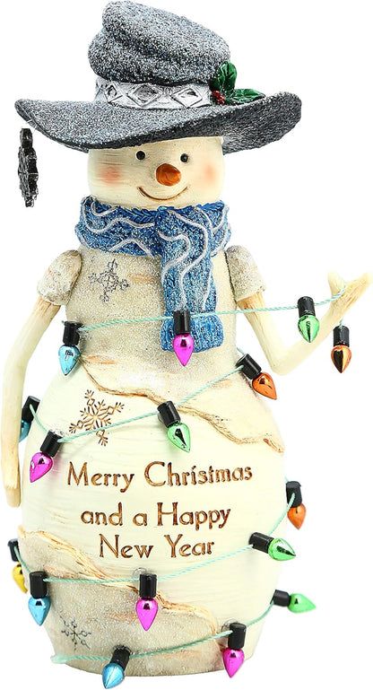 Pavilion Gift Company Snowman Figurine - 6 Inch Collectible BirchHearts, Merry Christmas and A Happy New Year