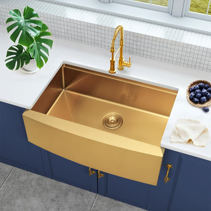Kitsitchen Gold Farmhouse Kitchen Sink,16 Gauge 304S Stainless Steel Farm Sinks, 33"x20"x10" Large and Deep Apron Front Single Bowl Workstation Sinks with Accessories