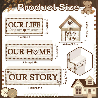 4 Pcs Rustic Farmhouse Decor Wooden Tiered Tray Decor, Rustic Family Table Decorations Our Life Story Stack Block Sign Neutral Home Tabletop Centerpieces for Kitchen Shelf Entryway Coffee Desk