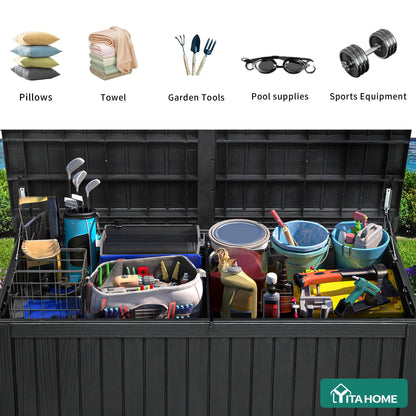 YITAHOME 220 Gallon XL Deck Box Large Outdoor Storage w/Divider for Patio Furniture,Outdoor Cushions, Garden Tools, Sports Equipment and Pool Supplies, Waterproof, Resin, Lockable, Black