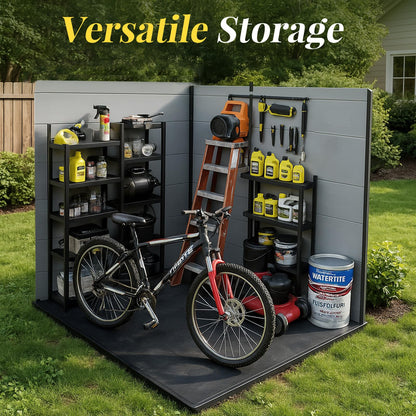 FammyLoft 4x8 FT Lean to Shed with Floor, Resin Storage Shed & Outdoor Storage Clearance with 2 Windows, Backyard Storage Sheds for Garden, Patio, Backyard, (Black+Grey)