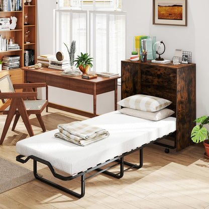 Giantex Murphy Bed Cabinet with Mattress Included, 74" x 31" Cot Size Fold Out Bed with Storage & Lockable Wheels, Metal Frame, 2 in 1 Roll Away Bed with Mattresses for Adults Guests