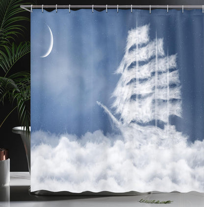 Ambesonne Nautical Shower Curtain - Yacht in The Ocean, Cloth Fabric Bathroom Decor Set with Hooks, 69" W x 75" L