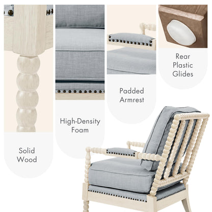 Madison Park Accent Chairs for Living Room Farmhouse Modern Armchair, Solid Wood, Antiqued Finish, Upholstered Seat Removable, Bedroom Lounge for Reading, 25.5" W, Light Blue/Antique Cream