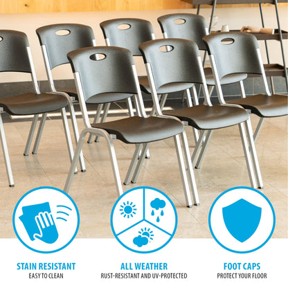 Lifetime Stacking Chair, Contemporary - Pack of 4, Black