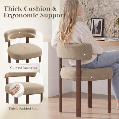 smartue Wooden Dining Chairs Set of 6, Upholstered Kitchen Chairs with Solid Wood Legs, Mid Century Dining Room Chair with Ergonomic Curved Backrest for Kitchen Dining Vanity, Camel