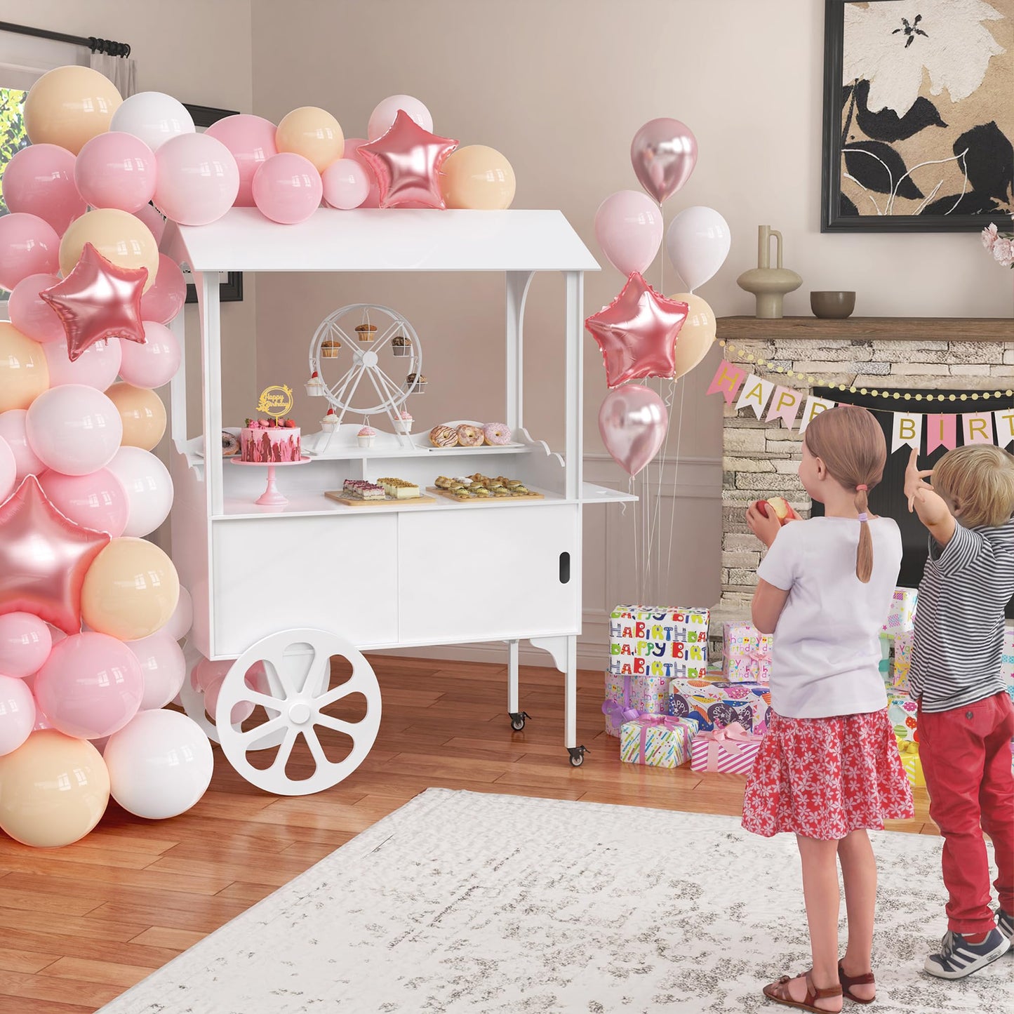 GDLF Candy Cart for Party - Cake Stand - Dessert Cart with Wheels & Storage Cabinet for Wedding, Baby Shower, Birthday & Party Decor