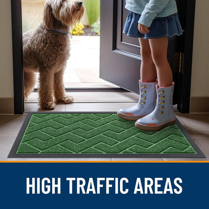 OLANLY Waterproof Front Door Mat - All-Season Sturdy Natural Rubber | Low Profile Herringbone Design (Green, 29.5x17)