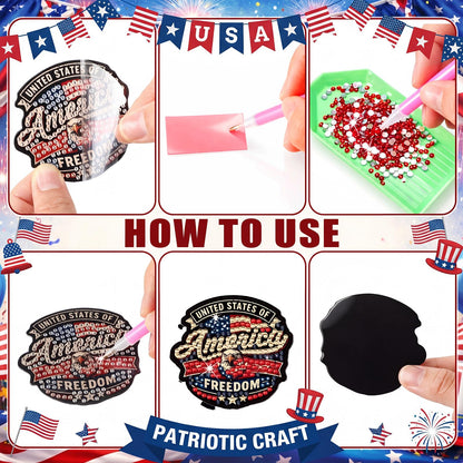 Chapou 20 Pcs 4th of July Patriotic Diamond Art Magnets 250th Anniversary Eagle Diamond Painting Magnets Memorial Day Red White Blue American Flag Magnetic Gem Art Stickers Kits for Adults DIY Decor