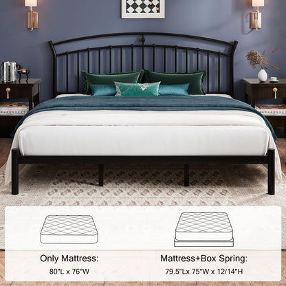 Einhomn King Size Bed Frame, Classic Black Metal Bed Frame with 12" Under-Bed Storage, Heavy Duty Steel Slat Support, Noise-Free, No Box Spring Needed, Easy Assembly