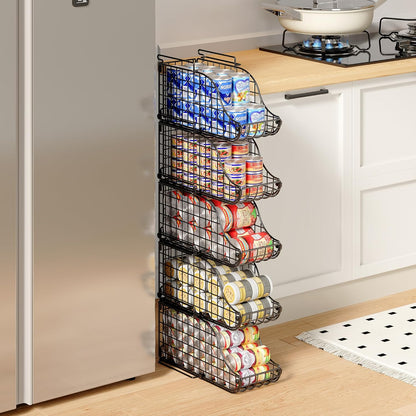 Sonyabecca 4-Pack Stackable Canned Food Organizer with Handles for Kitchen, Soda Can Organizer for Pantry Shelves, Wire