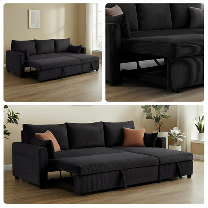 Trygoal Sectional Sleeper Sofa with Pull Out Bed, L Shape Convertible Sofa Bed Couch with Storage Chaise, 3 in 1 Pull Out Sofa Bed with 3 Seats for Living Room,Apartment, Black, 85Inch