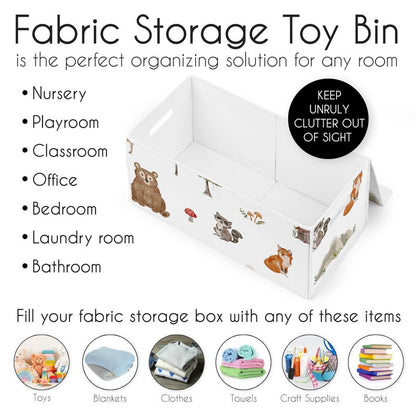 Sweet Jojo Designs Woodland Forest Animals Boy Girl Gender Neutral Unisex Collapsible Toy Storage Box Chest Organizer with Lid Baby Nursery Kid Children Room Bear Fox Hedgehog Deer Squirrel Watercolor