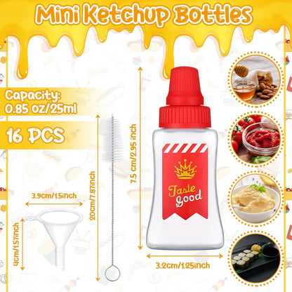 16 25ml pcs Mini Ketchup Bottles Plastic Portable Condiment Squeeze Bottles for Kids Adults Office Lunchbox Picnic Oil