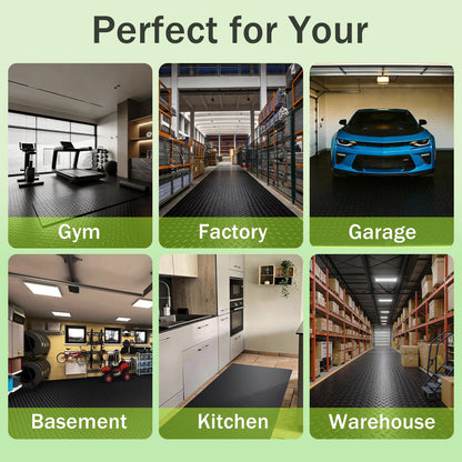 FomanXtre 10x20 FT Garage Floor Mat, 2.8mm Thickened Flooring Roll for Under Car Diamond Plate PVC Rubber Mat with 20 Pcs Tapes, Non-Slip Floor Mat for Garage, Warehouse, Gyms, Trailer, Black