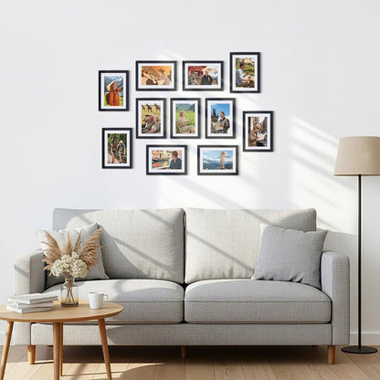 CRUGLA 5x7 Picture Frames Set of 11, Display Pictures 4x6 with Mat or 5 by 7 without Mat, Wall or Tabletop Display, Black