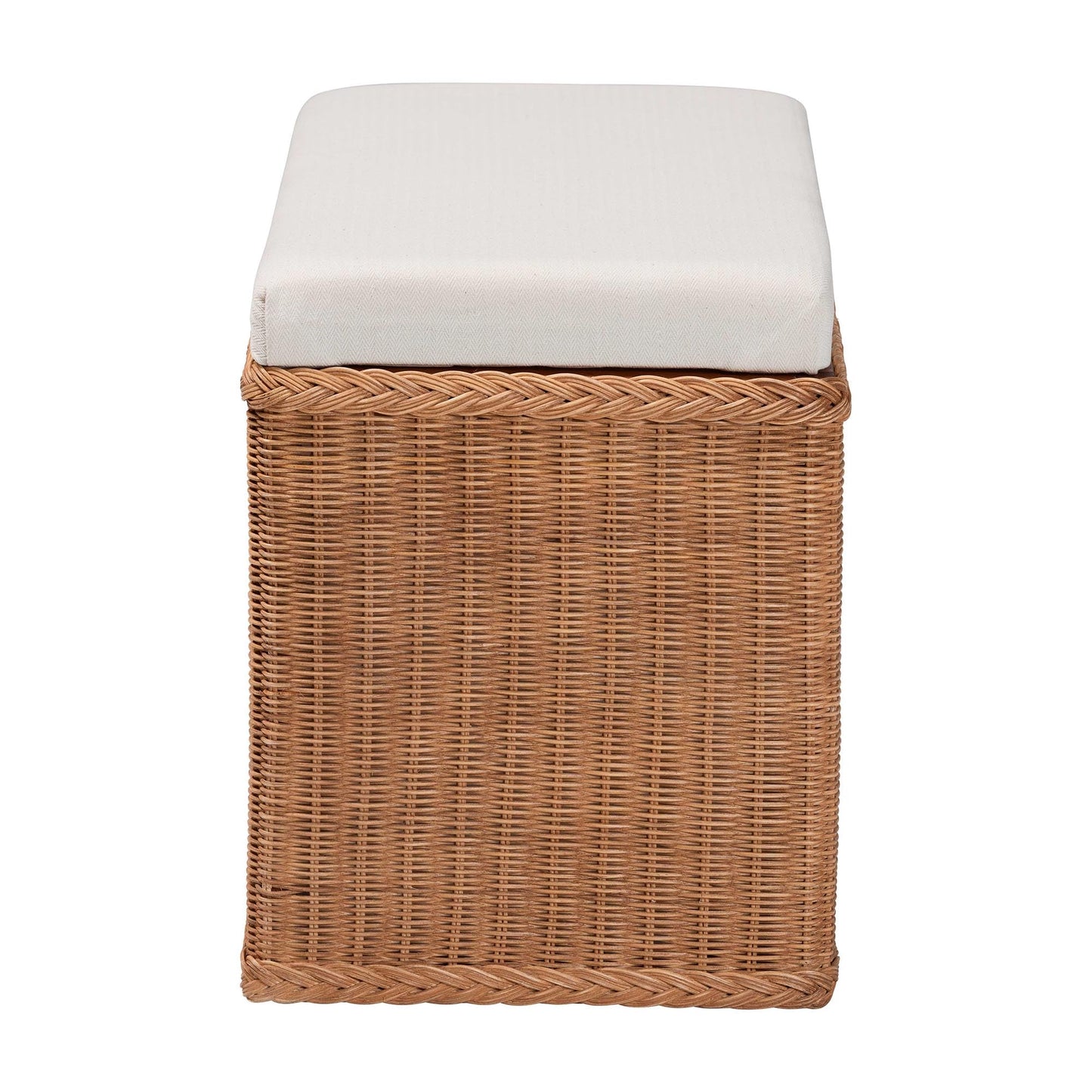 Bali & pari Eamon Braided Natural Rattan Storage Bench with Cushioned Lift-Top Lid – Coastal Boho Style Chest for Bedroom, Entryway, or Living Room Organization, 31" Rectangle, Brown