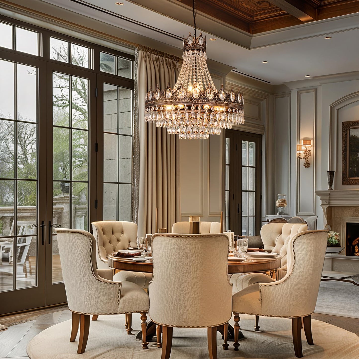 TOCHIC French Empire Crystal Chandelier, 9-Light Farmhouse Antique Bronze Chandelier Vintage Rustic Ceiling Light Fixture for Dining Living Room, Bedroom, Kitchen Island, Bathroom, Foyer, 24" W