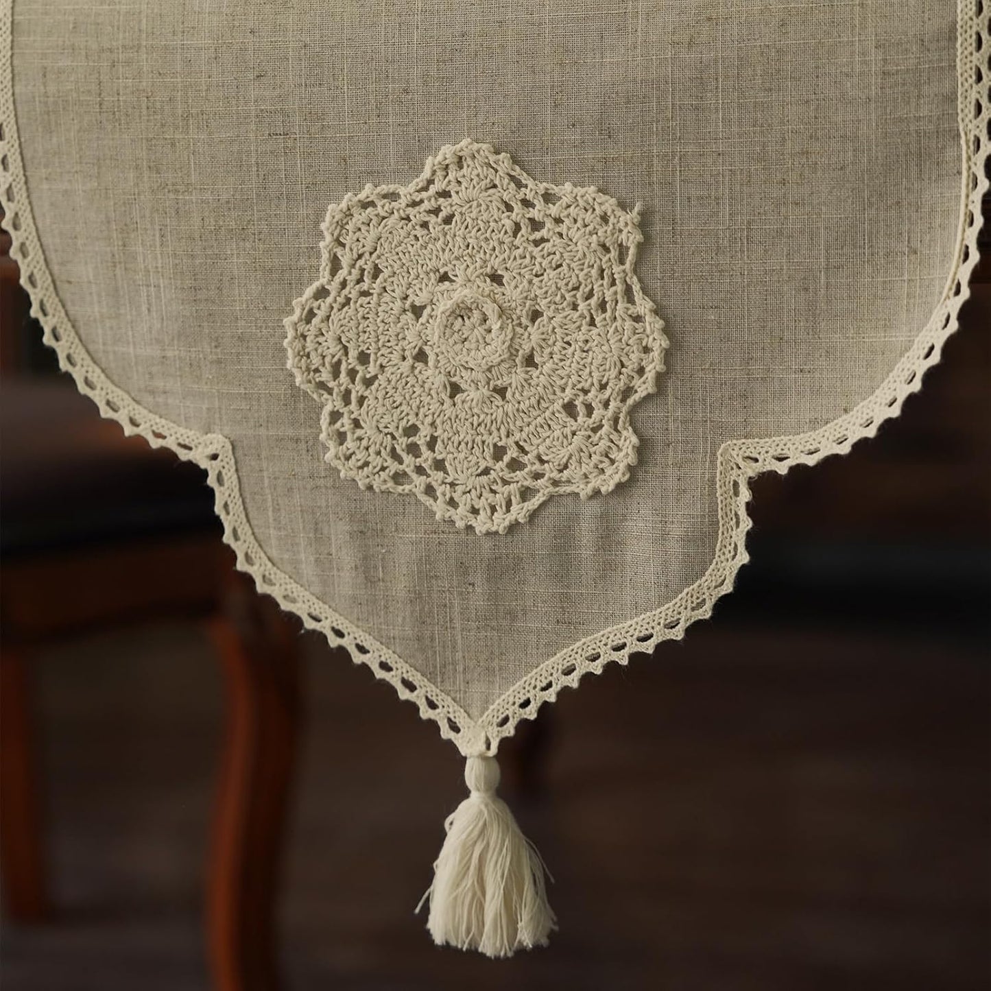 14 108 Inches) Macrame Table Runner Farmhouse Rustic Dresser Scarf Crochet Handmade Cotton Lace Doily with Tassel