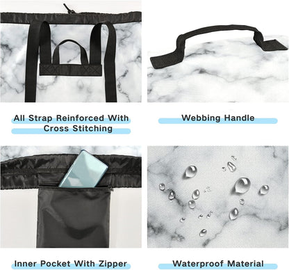 White Marble Laundry Bag, Large Heavy Duty Backpack for College Students, Washable with Shoulder Straps