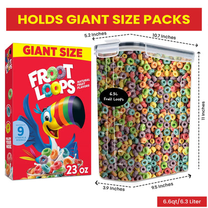 DWËLLZA KITCHEN EXTRA LARGE Cereal Containers Storage (6.3L / 213OZ) Set of 2 Family Size Bulk Cereal Dispenser Countertop, Airtight Food Storage Containers for Pantry Organization, Labels & Marker