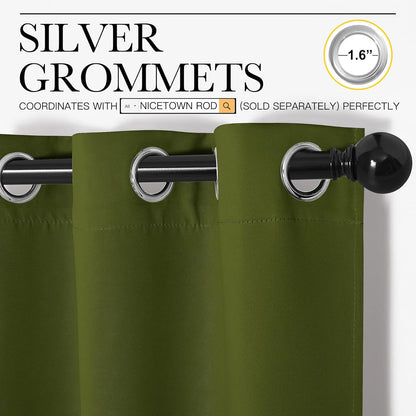 NICETOWN Blackout Curtain Panels - Thermal Insulated Holiday Draperies | Olive Green, 34x45 Inches (One Pair)