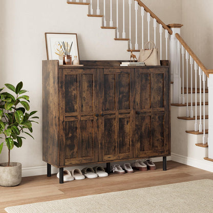 5+2 Tier Shoe Storage Cabinet with 3 Doors, 40" Tall Entryway Cabinet for 30 Pairs Shoe, Shoe Rack Organizer with 5 Adjustable Shelves & Metal Legs, Shoe Storage for Front Door Entrance, Rustic Brown