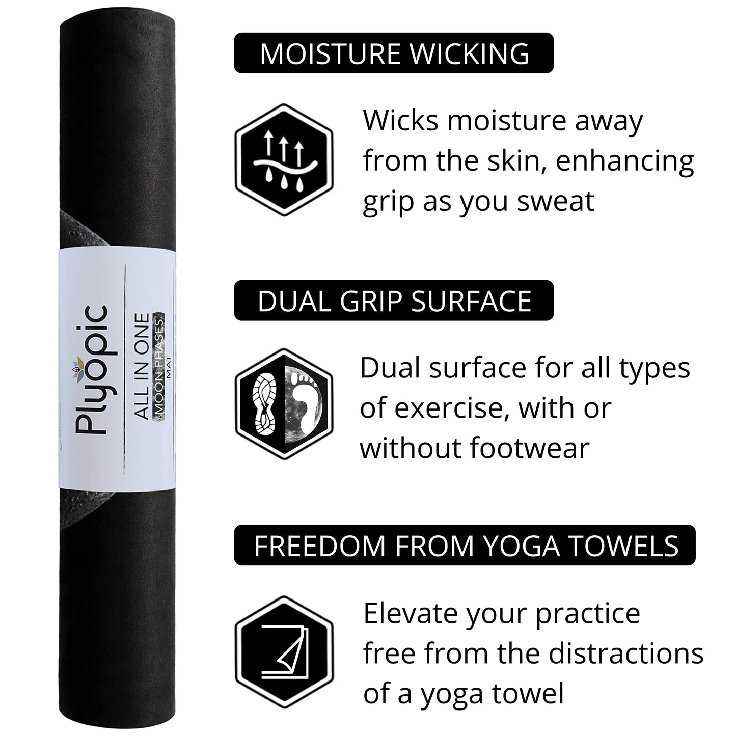 Plyopic. All In One Yoga Mat | Luxury Sweat-Grip Mat/Towel Combo | Ideal for Yoga, Hot Yoga, Bikram, Pilates, Workout & Exercise | Eco-Friendly Natural Rubber