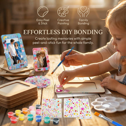 Picture Frame Painting Craft Kit,24 Pack Unfinished Wooden Picture Frames 4 x 6 Inch with Pearl Resin Diamond and Foam Stickers for DIY Paint and Decorate Craft Birthday Wedding Gifts