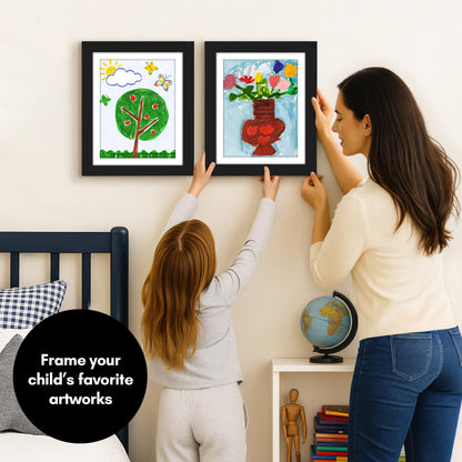 Americanflat - 2 Pack - Kids Artwork Frame Changeable (Black) - Magnetic Door Holds 100 Art Pieces - 8.5x11 Letter Size Display with Mat or 10x12.5 Without Mat - My Mini Masterpiece