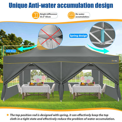 HOTEEL 10x20 Heavy Duty Pop up Canopy Tent with 6 Sidewalls, Easy Setup Outdoor Commercial Instant Gazebo for Parties Wedding Event, with Roller Bag & Sand Bags, Gray(Hexagonal Frame)